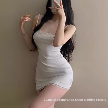 Φόρεμα slip από Modal με δαντέλα patchwork, U‑λαιμό, κοντό μήκος, αναπνεύσιμο ύφασμα για ύπνο