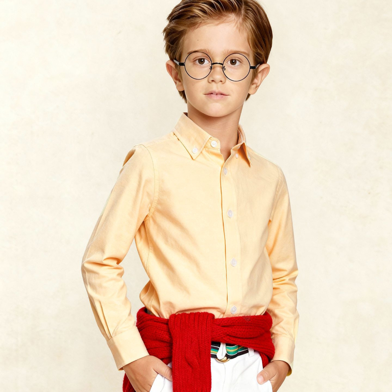 Bērnu oksforda kokvilnas krekliņš, garas piedurknes, smailā apkakle, 100% kokvilna, ikdienas akadēmiskais stils
