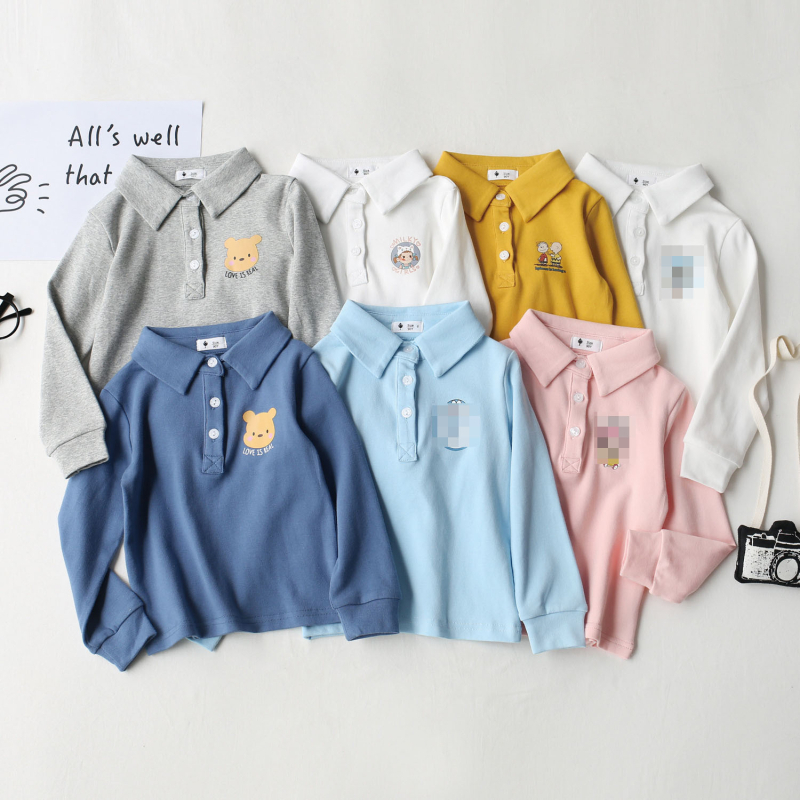 Bērnu polo krekliņš pavasarim un rudens, kolēģijas stils, ar apkakli, garas piedurknes, 95% kokvilna