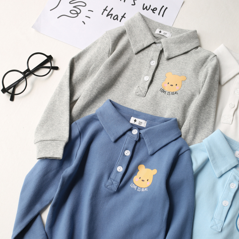 Bērnu polo krekliņš pavasarim un rudens, kolēģijas stils, ar apkakli, garas piedurknes, 95% kokvilna