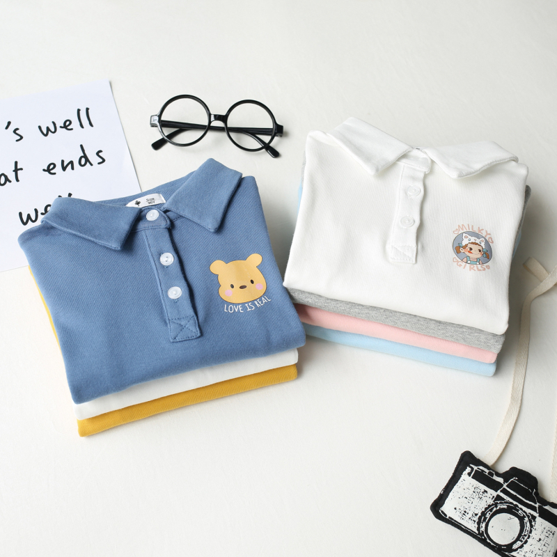 Bērnu polo krekliņš pavasarim un rudens, kolēģijas stils, ar apkakli, garas piedurknes, 95% kokvilna