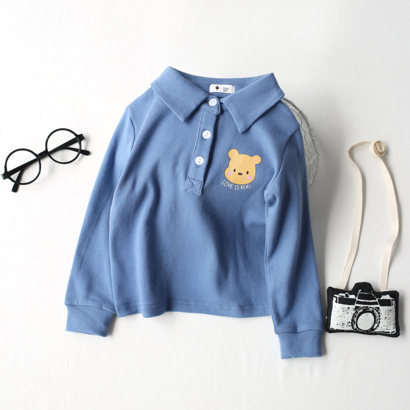 Bērnu polo krekliņš pavasarim un rudens, kolēģijas stils, ar apkakli, garas piedurknes, 95% kokvilna