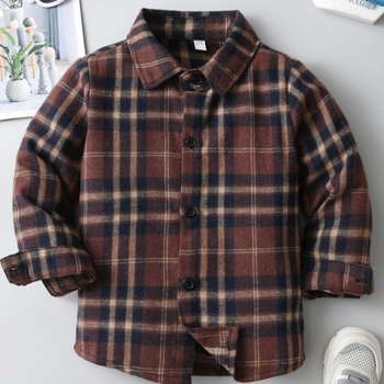 Zēnu garās piedurknes krekls ar rakstu karos, 80% kokvilna, brīvā laika stils (3-8 gadi)