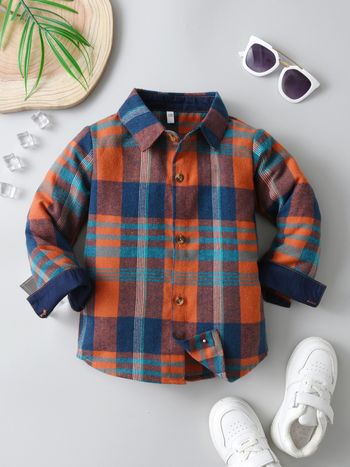 Zēnu garās piedurknes krekls ar rakstu karos, 80% kokvilna, brīvā laika stils (3-8 gadi)