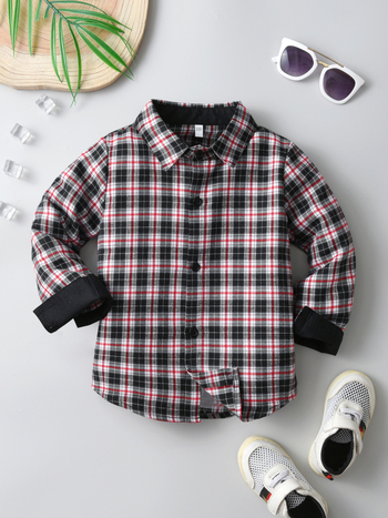 Zēnu garās piedurknes krekls ar rakstu karos, 80% kokvilna, brīvā laika stils (3-8 gadi)