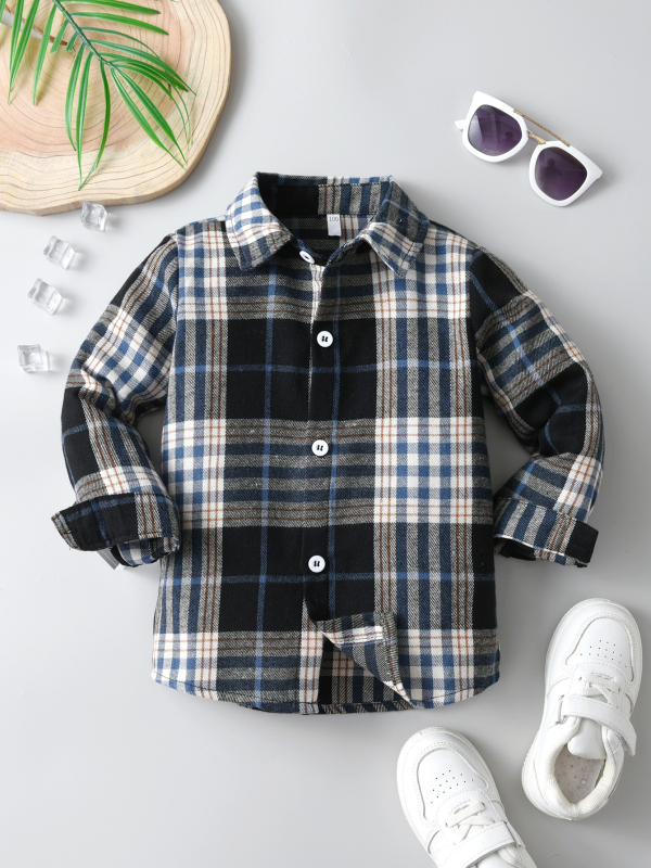 Zēnu garās piedurknes krekls ar rakstu karos, 80% kokvilna, brīvā laika stils (3-8 gadi)