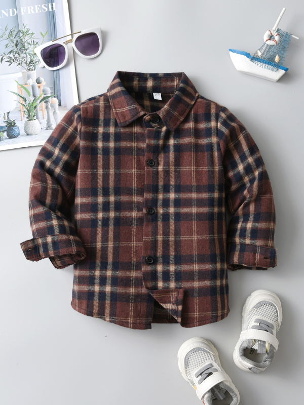 Zēnu garās piedurknes krekls ar rakstu karos, 80% kokvilna, brīvā laika stils (3-8 gadi)