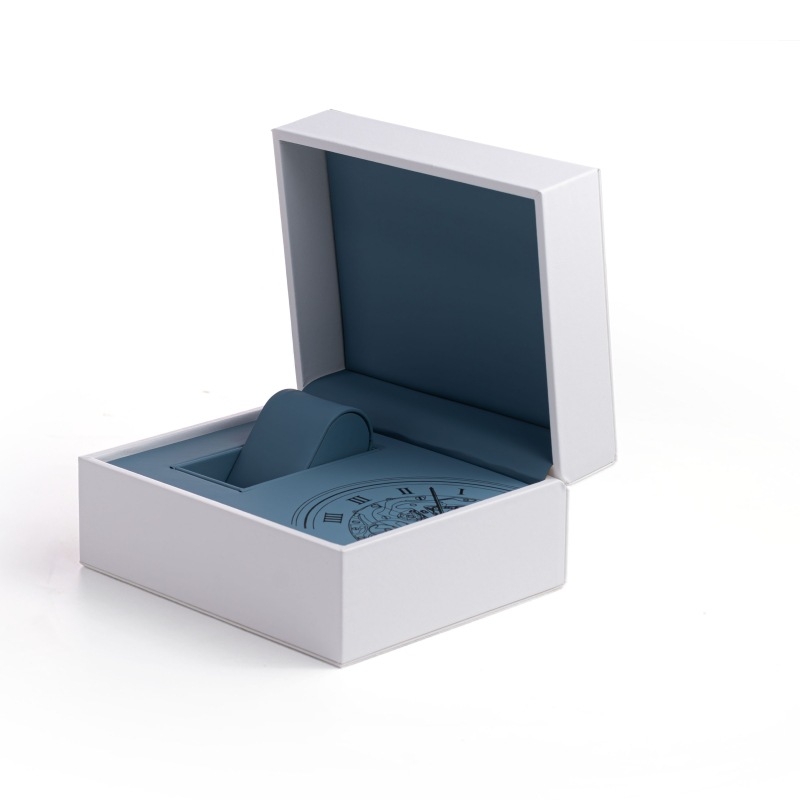 Кутия за часовници с PU кожена възглавничка и щракващ капак, модел Tx-19, бяла външна обложка, продажбено опаковане, подаръчно опаковане