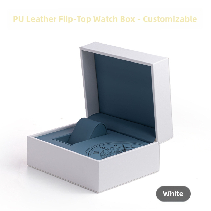 Кутия за часовници с PU кожена възглавничка и щракващ капак, модел Tx-19, бяла външна обложка, продажбено опаковане, подаръчно опаковане