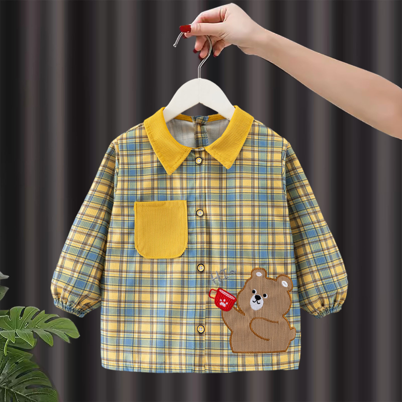 Atgriezenisks bērnu smoks ar garajām piedurknēm, ūdensizturīgs, režģa raksts, kristāla velūrs, poliesters, zēniem 1–3 gadi, Mammoth Xiaowai