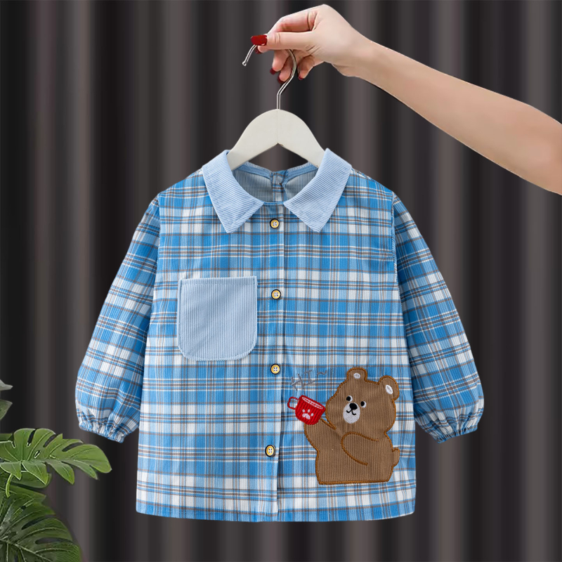 Atgriezenisks bērnu smoks ar garajām piedurknēm, ūdensizturīgs, režģa raksts, kristāla velūrs, poliesters, zēniem 1–3 gadi, Mammoth Xiaowai