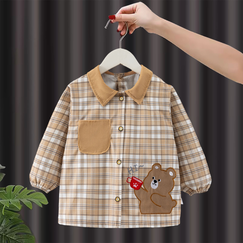 Atgriezenisks bērnu smoks ar garajām piedurknēm, ūdensizturīgs, režģa raksts, kristāla velūrs, poliesters, zēniem 1–3 gadi, Mammoth Xiaowai