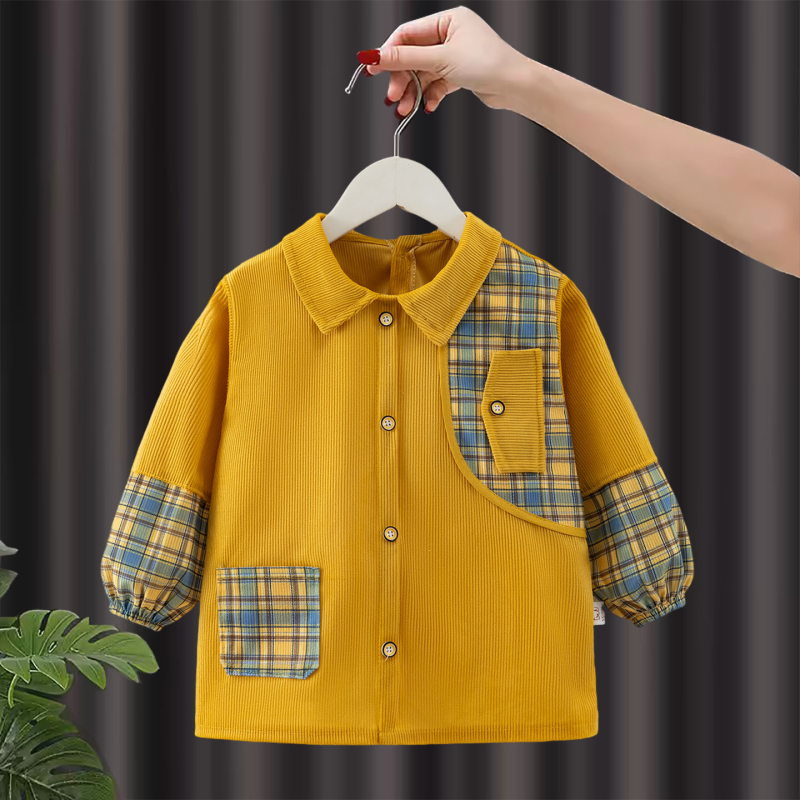 Atgriezenisks bērnu smoks ar garajām piedurknēm, ūdensizturīgs, režģa raksts, kristāla velūrs, poliesters, zēniem 1–3 gadi, Mammoth Xiaowai