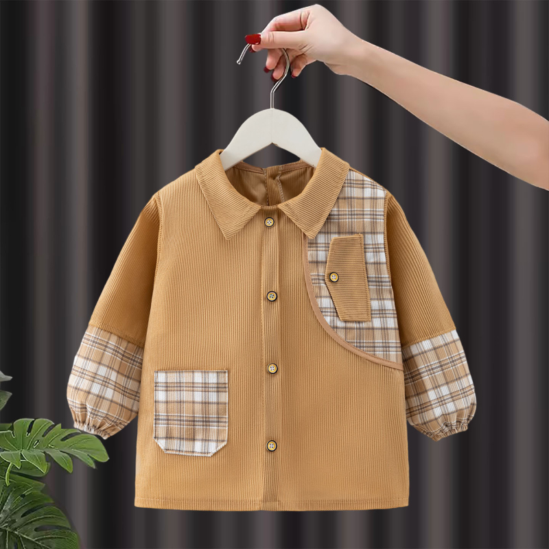 Atgriezenisks bērnu smoks ar garajām piedurknēm, ūdensizturīgs, režģa raksts, kristāla velūrs, poliesters, zēniem 1–3 gadi, Mammoth Xiaowai