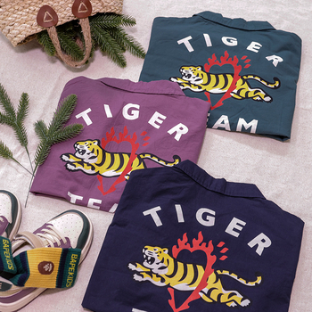 Bērnu krekliņš ar karikatūras tīģeri, īsās piedurknes, apaļā kakla izgriezums, kokvilna, vasara 2025