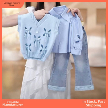 Meiteņu trīsdaļīgs rudens komplekts ar corduroy audumu un 50-70% trušu kažokādas, mīkstai apdarei, garas piedurknes, bez kapuces, zīdaiņiem 0-1 gadi