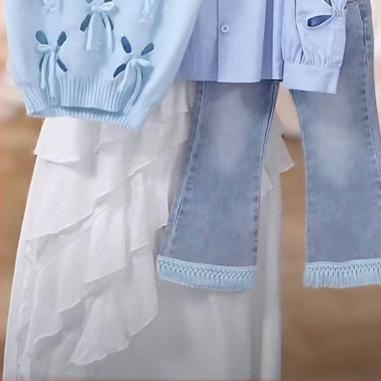 Meiteņu trīsdaļīgs rudens komplekts ar corduroy audumu un 50-70% trušu kažokādas, mīkstai apdarei, garas piedurknes, bez kapuces, zīdaiņiem 0-1 gadi