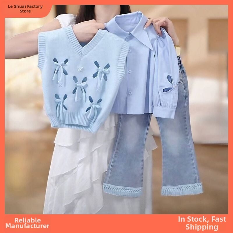 Meiteņu trīsdaļīgs rudens komplekts ar corduroy audumu un 50-70% trušu kažokādas, mīkstai apdarei, garas piedurknes, bez kapuces, zīdaiņiem 0-1 gadi