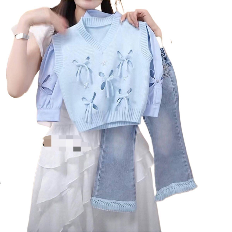 Meiteņu trīsdaļīgs rudens komplekts ar corduroy audumu un 50-70% trušu kažokādas, mīkstai apdarei, garas piedurknes, bez kapuces, zīdaiņiem 0-1 gadi