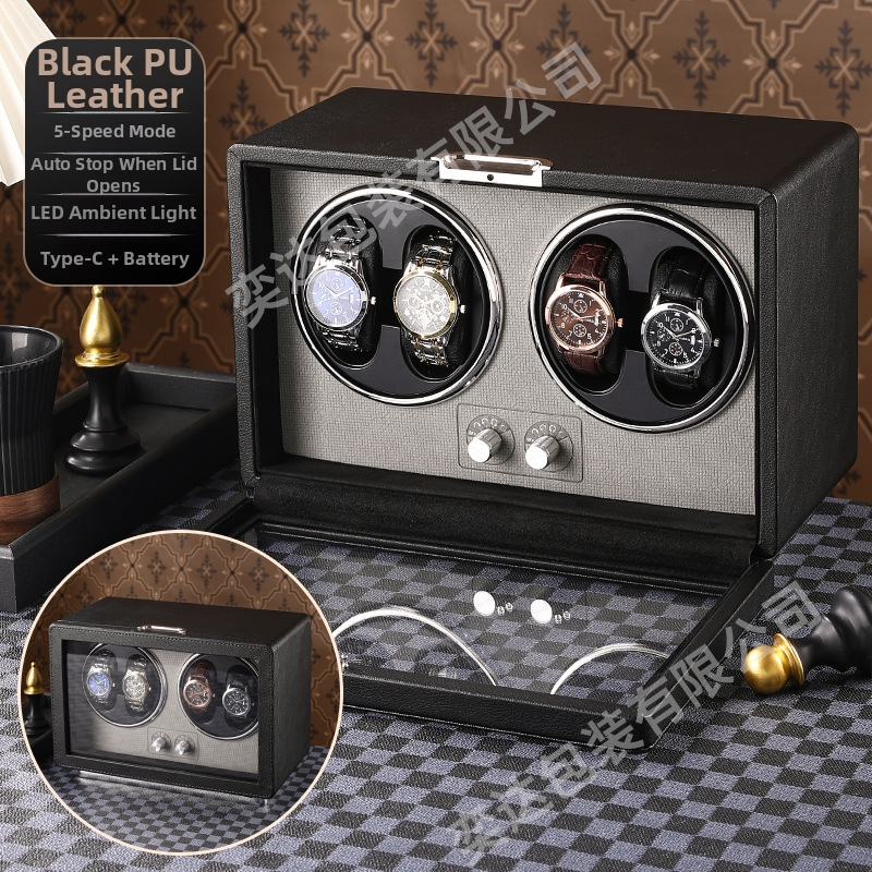 Уиндър за часовници с две позиции — автоматичен, електрически тих, ръчно изработен, PU кожа + MDF, марка Yida