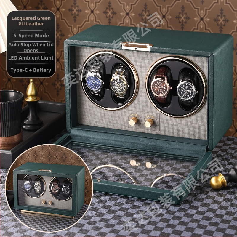 Уиндър за часовници с две позиции — автоматичен, електрически тих, ръчно изработен, PU кожа + MDF, марка Yida