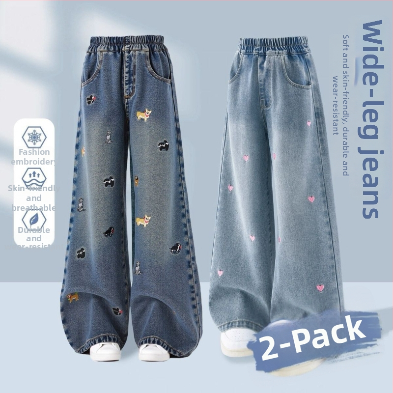 Dievčenské džínsové nohavice so širokými nohami a flísovou podšívkou, elastický pás, hrubý materiál, pre deti 1-3 roky