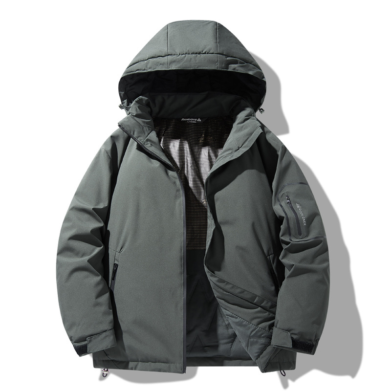 Мъжко памучно подплатено яке с качулка (Сваляща се яка; Удебелено; Цип за закопчаване; Множество джобове)