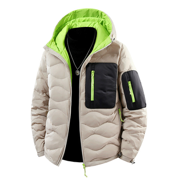 Férfi téli kapucnis pehelydzseki, rövid fazon, fehér kacsa toll 46–50% tartalom, 50–160 g töltet, külső anyag nylon