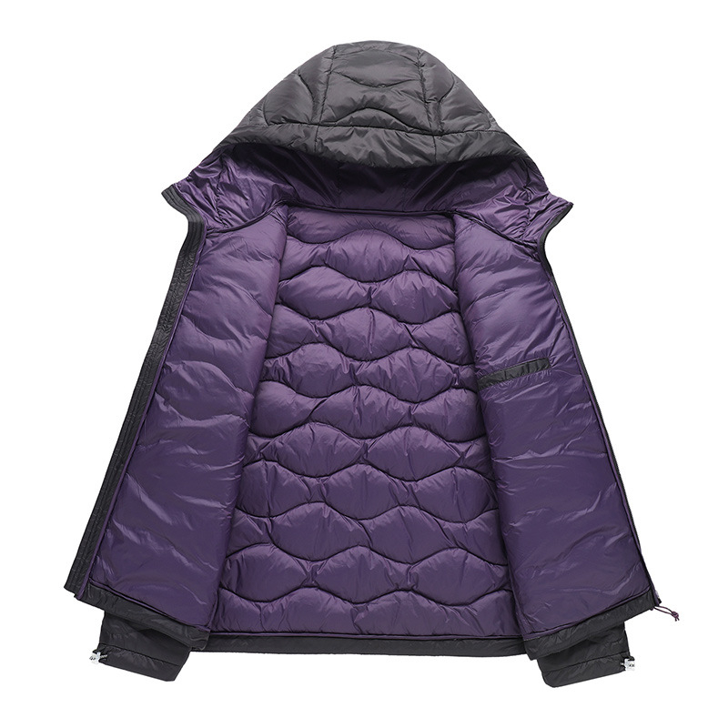 Férfi téli kapucnis pehelydzseki, rövid fazon, fehér kacsa toll 46–50% tartalom, 50–160 g töltet, külső anyag nylon