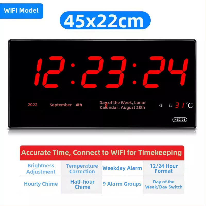 Настолен часовник с вечен календар и BeiDou GPS, Wi‑Fi автоматично синхронизиране на време, LED цифров календар, тих режим, стъклен корпус