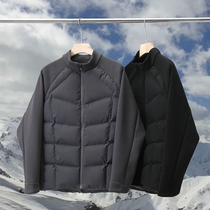 Álló galléros tollkabát, fehér kacsa tollal töltve, kasmírtartalom 81–85%, töltet 650