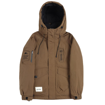 Férfi vastag téli pehelydzseki kapucnival, kacsa tollal töltve, tolltartalom 86–90%, cipzár, álló gallér