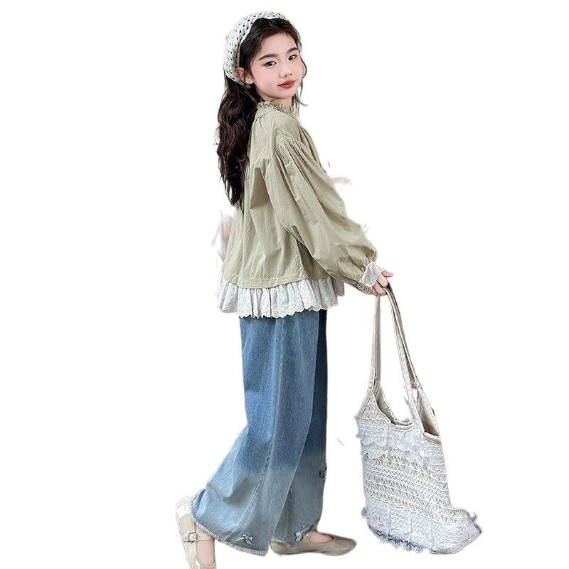 Meiteņu korduroja divu daļu komplekts: garām piedurknēm tops un bikses, rudens sezona, mīksts audums