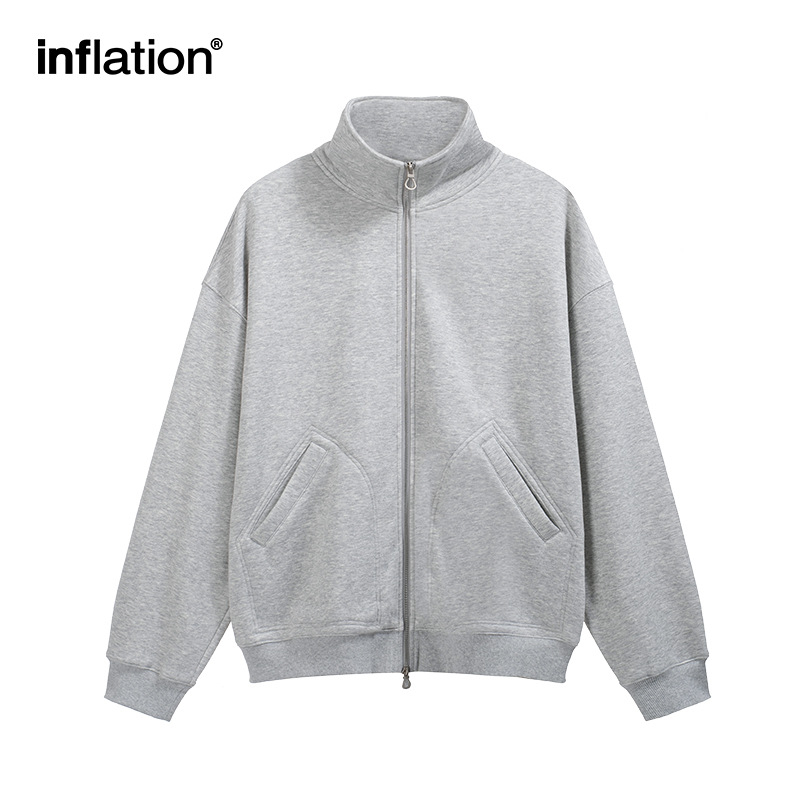 Muška streetwear jakna s dvostrukim zipom, stojeći ovratnik, fleece podstava, poliester-bavovina smjesa, udoban slobodan kroj