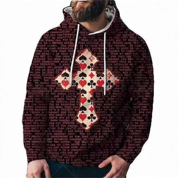 Muški hoodie s 3D printom, kapuljača, džep s trodimenzionalnim zakrpom, udoban široki kroj, poliester