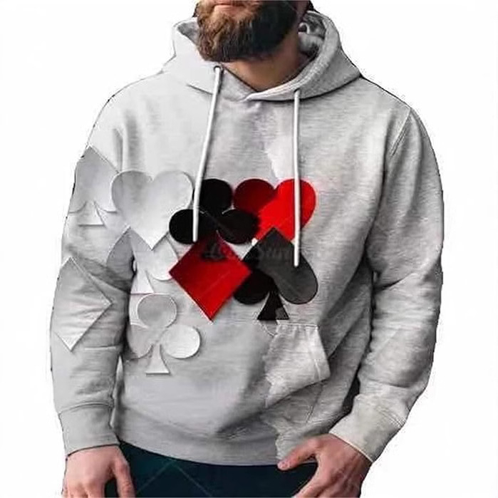 Muški hoodie s 3D printom, kapuljača, džep s trodimenzionalnim zakrpom, udoban široki kroj, poliester