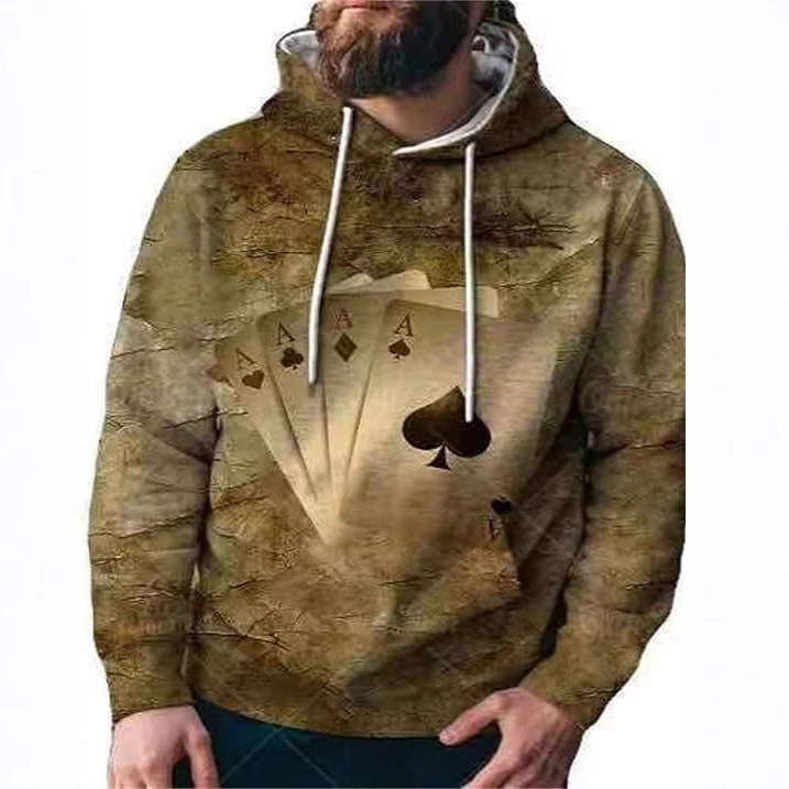 Muški hoodie s 3D printom, kapuljača, džep s trodimenzionalnim zakrpom, udoban široki kroj, poliester