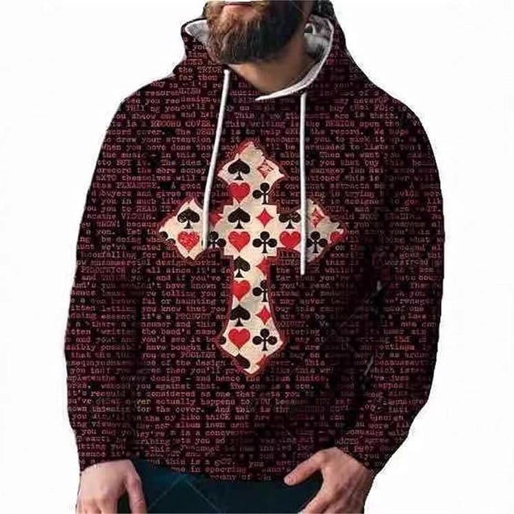 Muški hoodie s 3D printom, kapuljača, džep s trodimenzionalnim zakrpom, udoban široki kroj, poliester