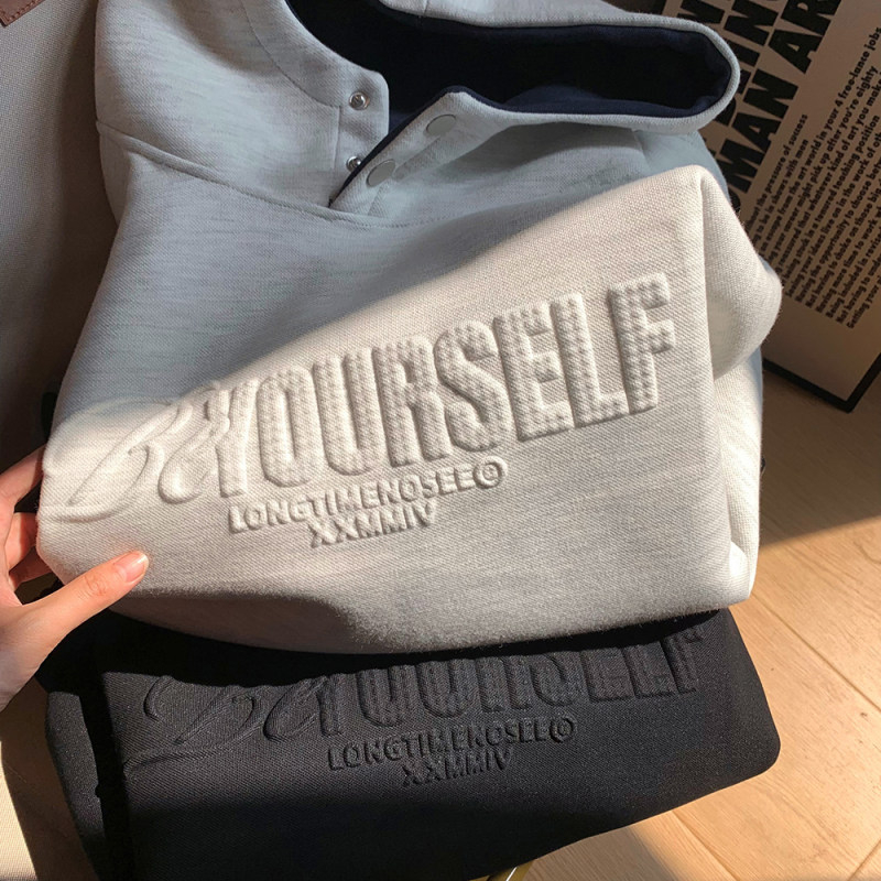 Američki stil teški hoodie s kapuljom, logotipom od metalnog pečata s slovima, opušteni casual kroj, fleece podstava za jesen i zimu, urban street stil