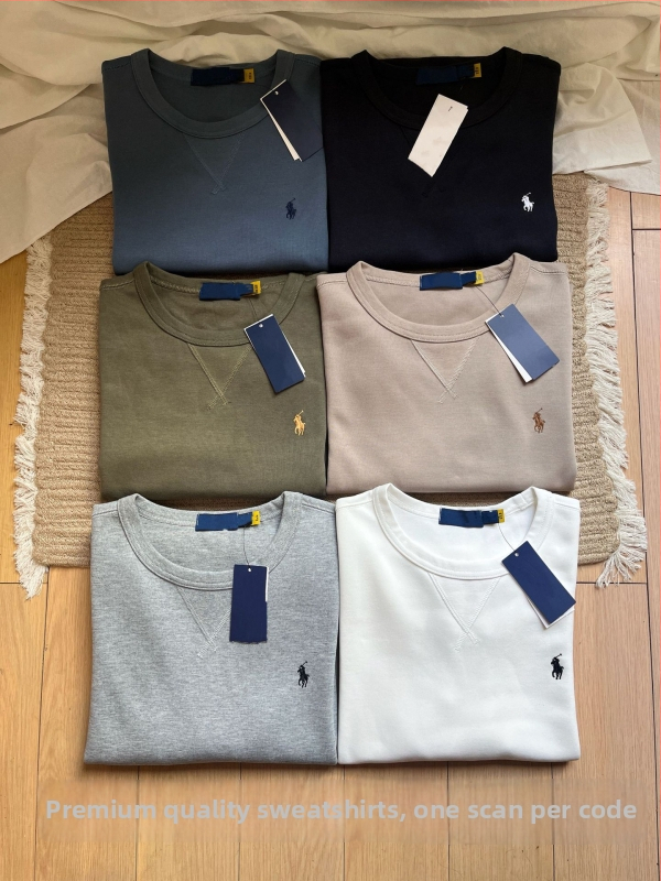 Meeste 100% puuvillane pullover ponni tikandiga, ümmarguse kaelusega, pikkade varrukatega