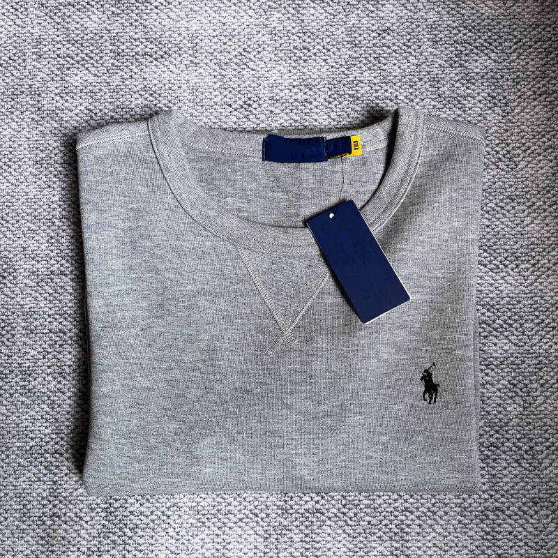 Meeste 100% puuvillane pullover ponni tikandiga, ümmarguse kaelusega, pikkade varrukatega