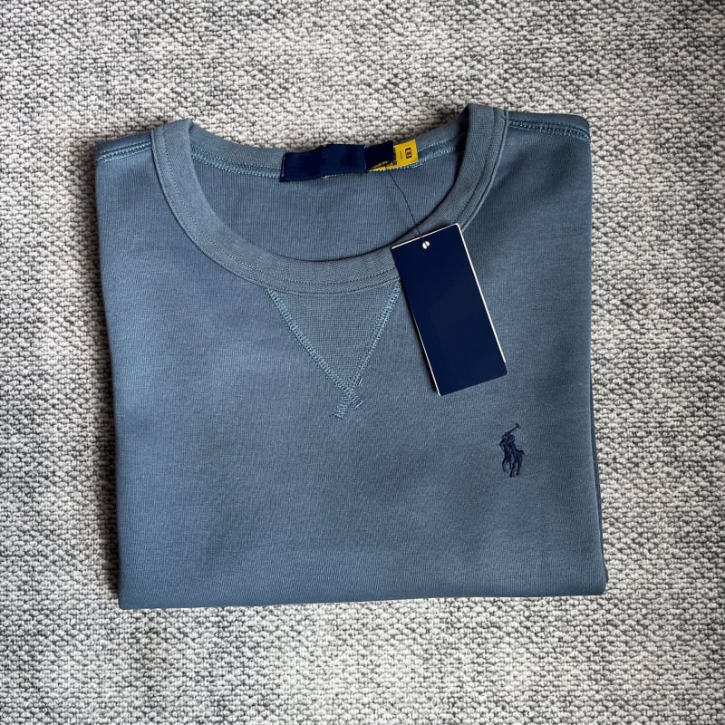 Meeste 100% puuvillane pullover ponni tikandiga, ümmarguse kaelusega, pikkade varrukatega