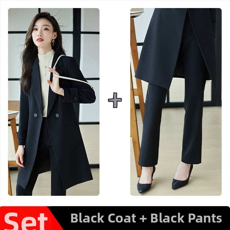 Női szélkabát-öltöny | TR anyag; 95% poliészter + 5% elasztán; öltöny gallér; kétgombos zárás; középhosszú