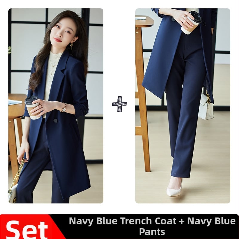 Női szélkabát-öltöny | TR anyag; 95% poliészter + 5% elasztán; öltöny gallér; kétgombos zárás; középhosszú