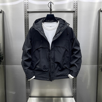 Ανδρικό μπουφάν με κουκούλα, επένδυση από βαμβάκι, φαρδιά γραμμή, με φερμουάρ