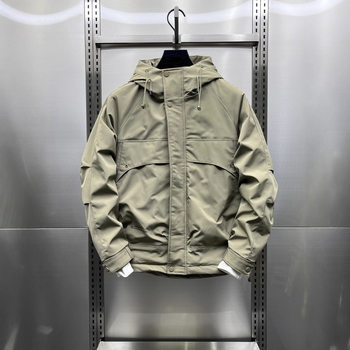 Ανδρικό μπουφάν με κουκούλα, επένδυση από βαμβάκι, φαρδιά γραμμή, με φερμουάρ