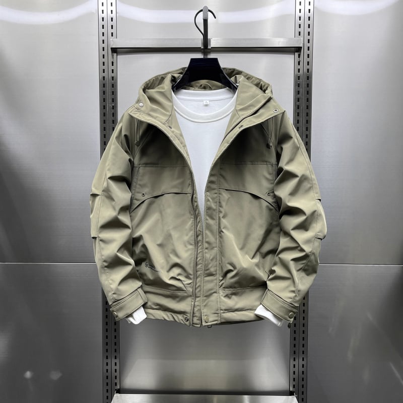 Ανδρικό μπουφάν με κουκούλα, επένδυση από βαμβάκι, φαρδιά γραμμή, με φερμουάρ