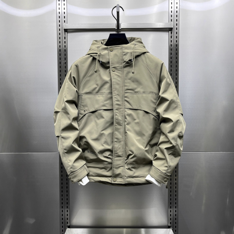 Ανδρικό μπουφάν με κουκούλα, επένδυση από βαμβάκι, φαρδιά γραμμή, με φερμουάρ