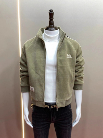 Meeste Corduroy jakk, stand-up krae, slim fit, paksenenud materjal, küljetaskud