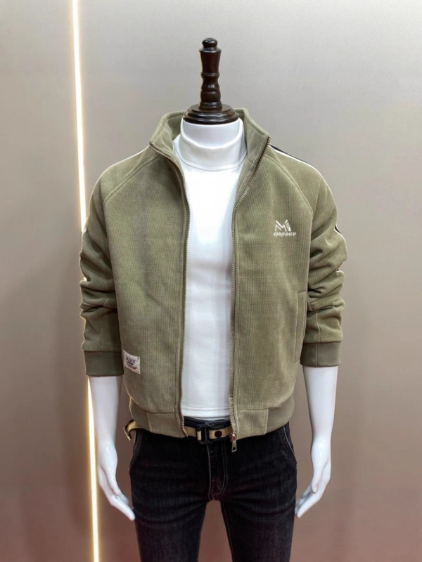 Meeste Corduroy jakk, stand-up krae, slim fit, paksenenud materjal, küljetaskud